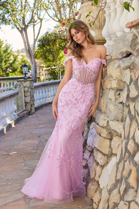 Juliet 2612N Applique Off-Shoulder Mermaid Dress with Fitted Silhouette and Sweetheart Neckline