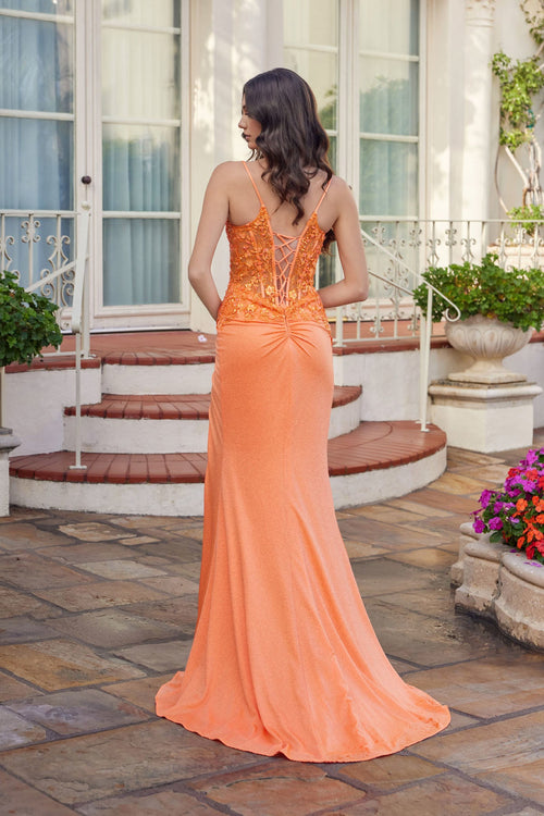 Juliet 2613N Applique Fitted Sleeveless Slit Gown with Sweetheart Neckline
