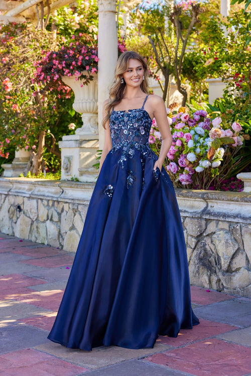 Juliet 2617U Applique Sleeveless A-Line Gown with Square Neck Neckline