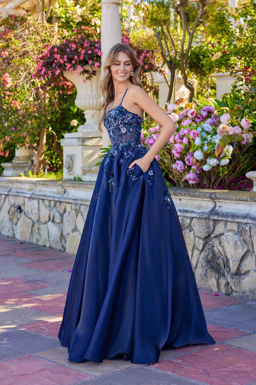 Juliet 2617U Applique Sleeveless A-Line Gown with Square Neck Neckline