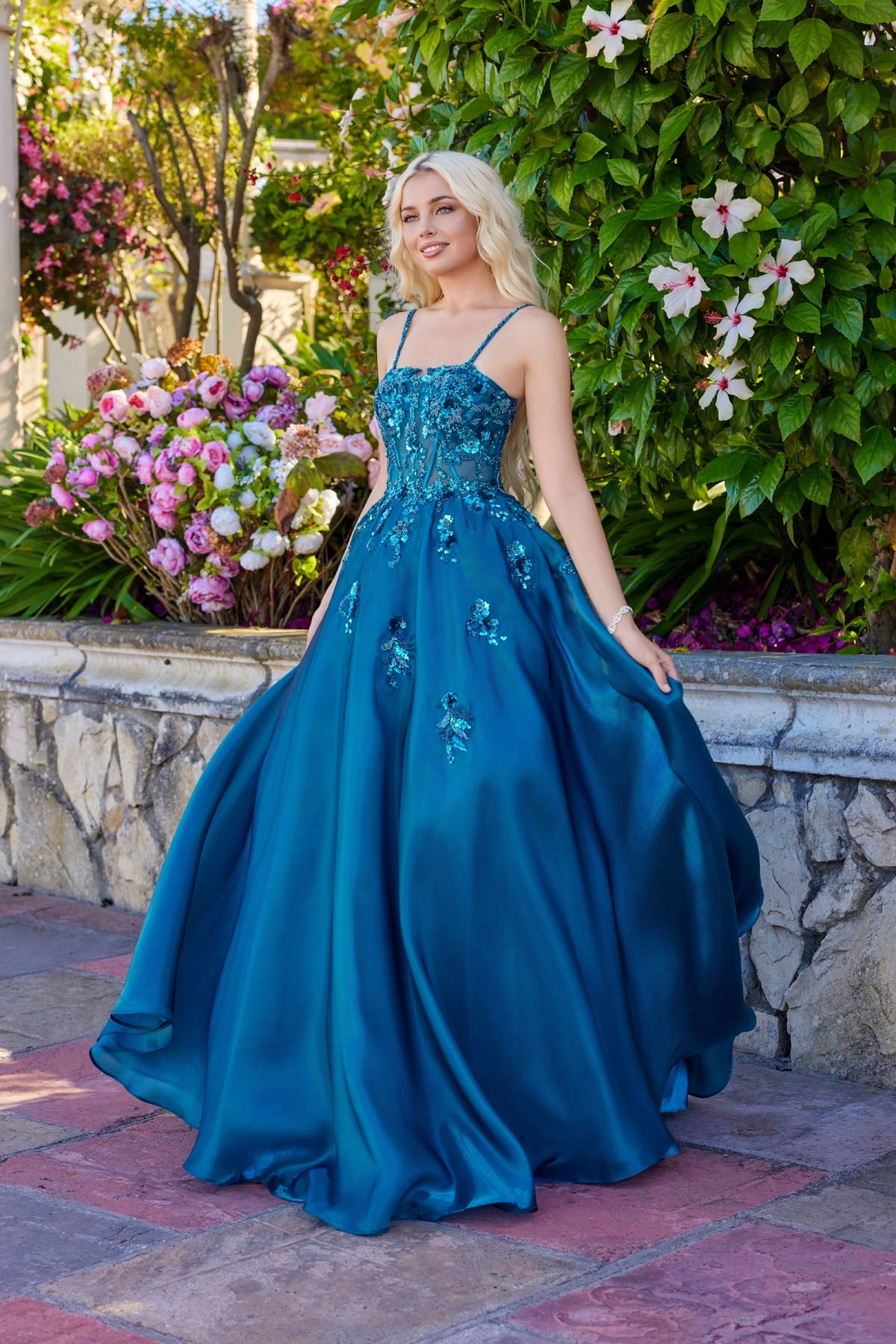 Juliet 2617U Applique Sleeveless A-Line Gown with Square Neck Neckline