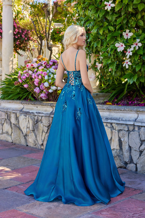 Juliet 2617U Applique Sleeveless A-Line Gown with Square Neck Neckline