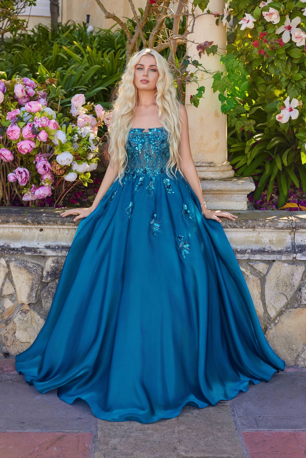 Juliet 2617U Applique Sleeveless A-Line Gown with Square Neck Neckline