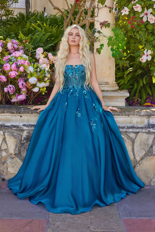 Juliet 2617U Applique Sleeveless A-Line Gown with Square Neck Neckline