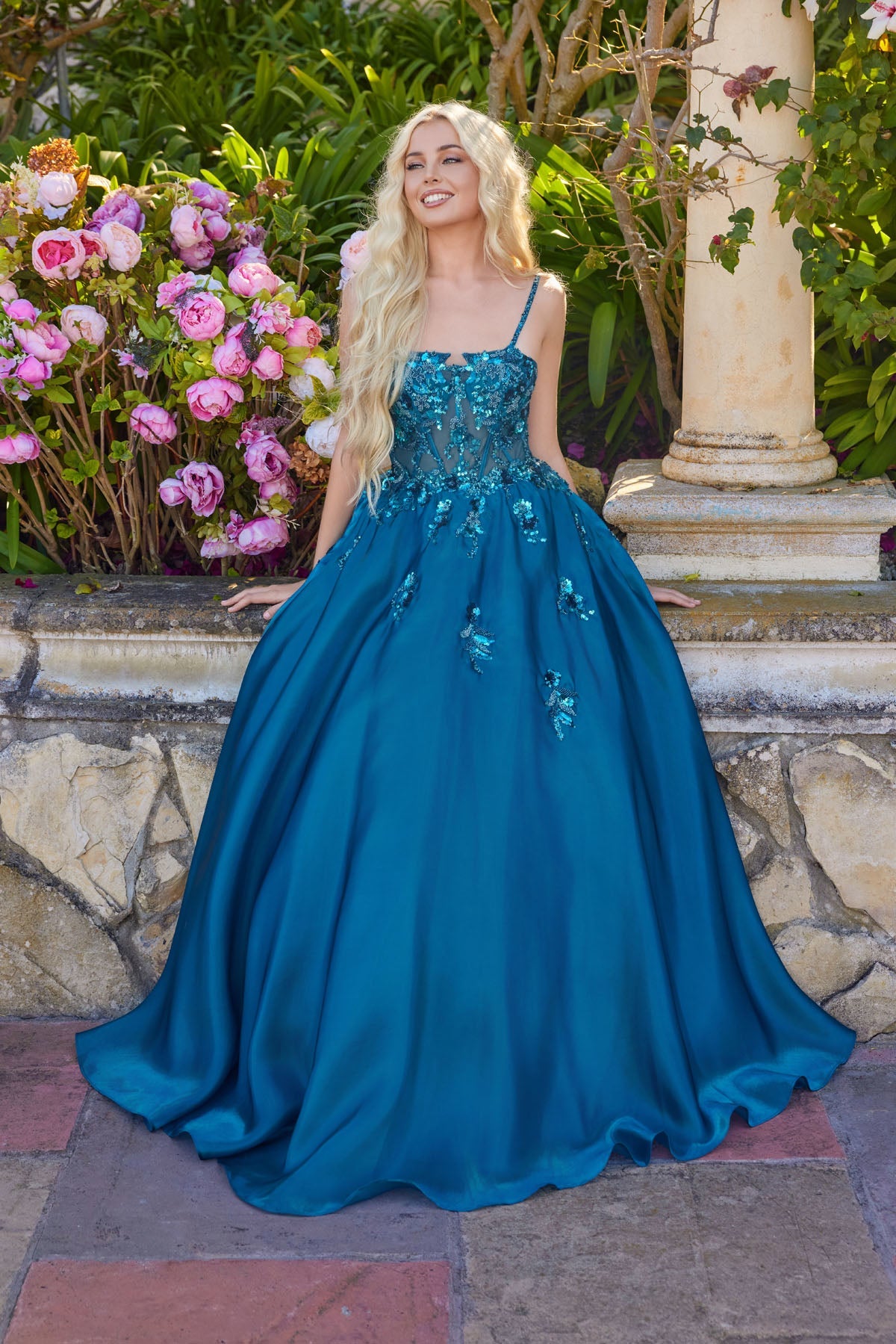 Juliet 2617U Applique Sleeveless A-Line Gown with Square Neck Neckline