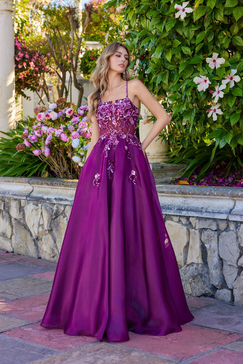 Juliet 2617U Applique Sleeveless A-Line Gown with Square Neck Neckline