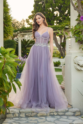 Juliet 2638G Beaded Sleeveless A-Line Slit Gown with Sweetheart Neckline