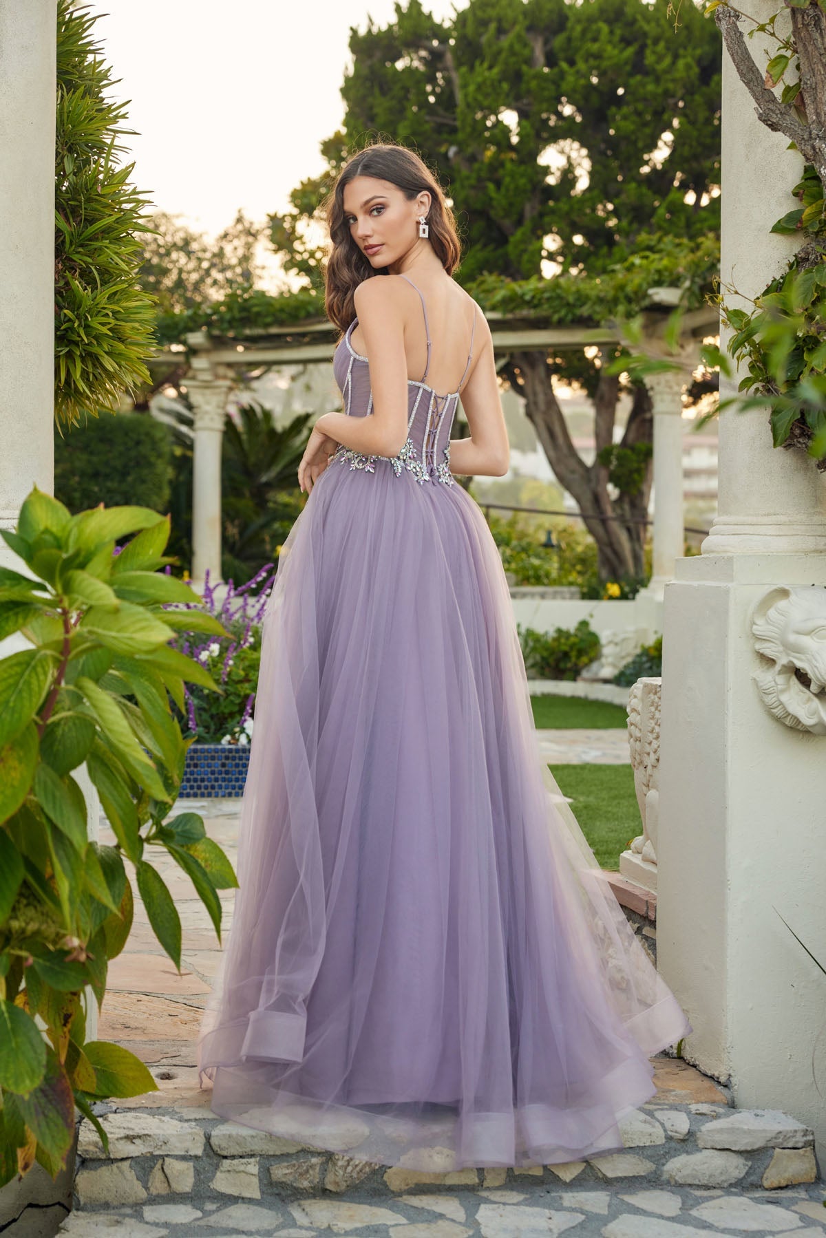 Juliet 2638G Beaded Sleeveless A-Line Slit Gown with Sweetheart Neckline