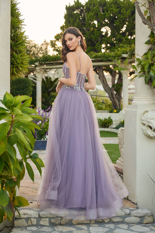 Juliet 2638G Beaded Sleeveless A-Line Slit Gown with Sweetheart Neckline