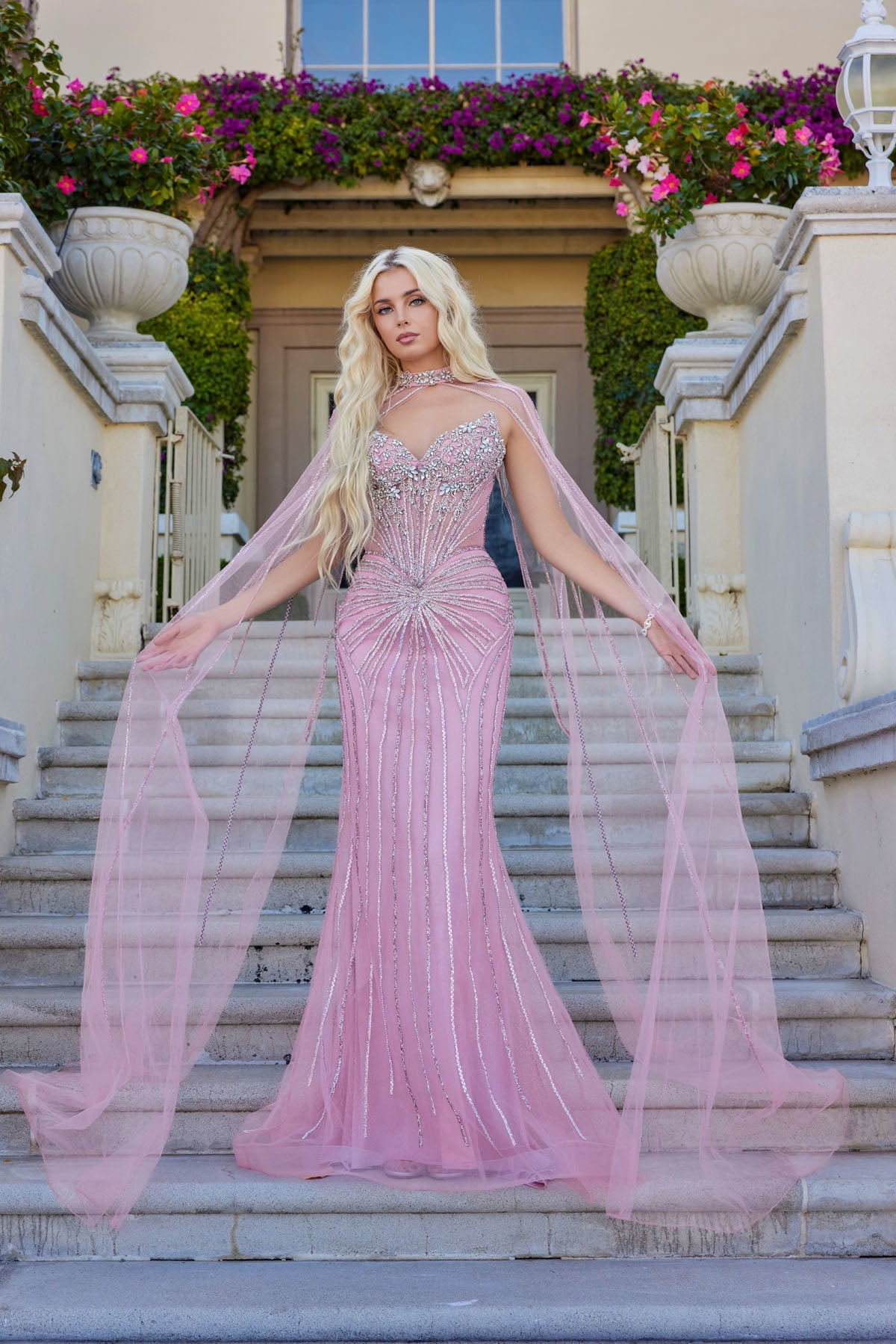 Juliet 2649K Strapless Cape Mermaid Dress with Fitted Silhouette and Sweetheart Neckline