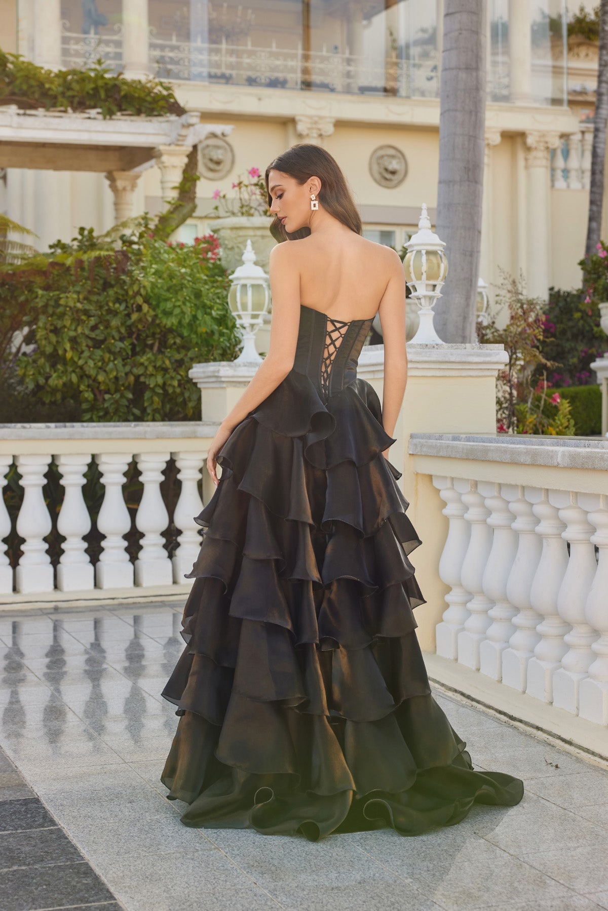 Juliet 2664S Strapless A-Line Ruffled Slit Gown with Sweetheart Neckline