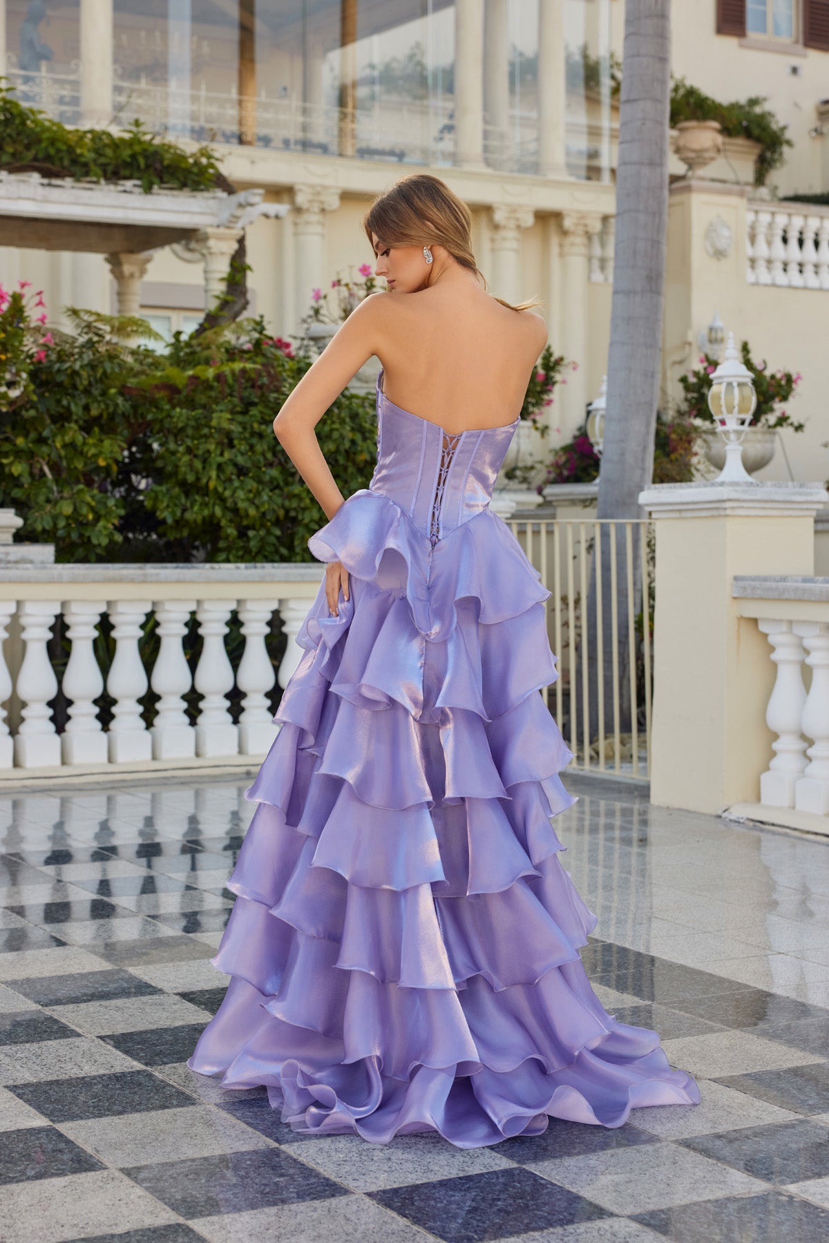 Juliet 2664S Strapless A-Line Ruffled Slit Gown with Sweetheart Neckline