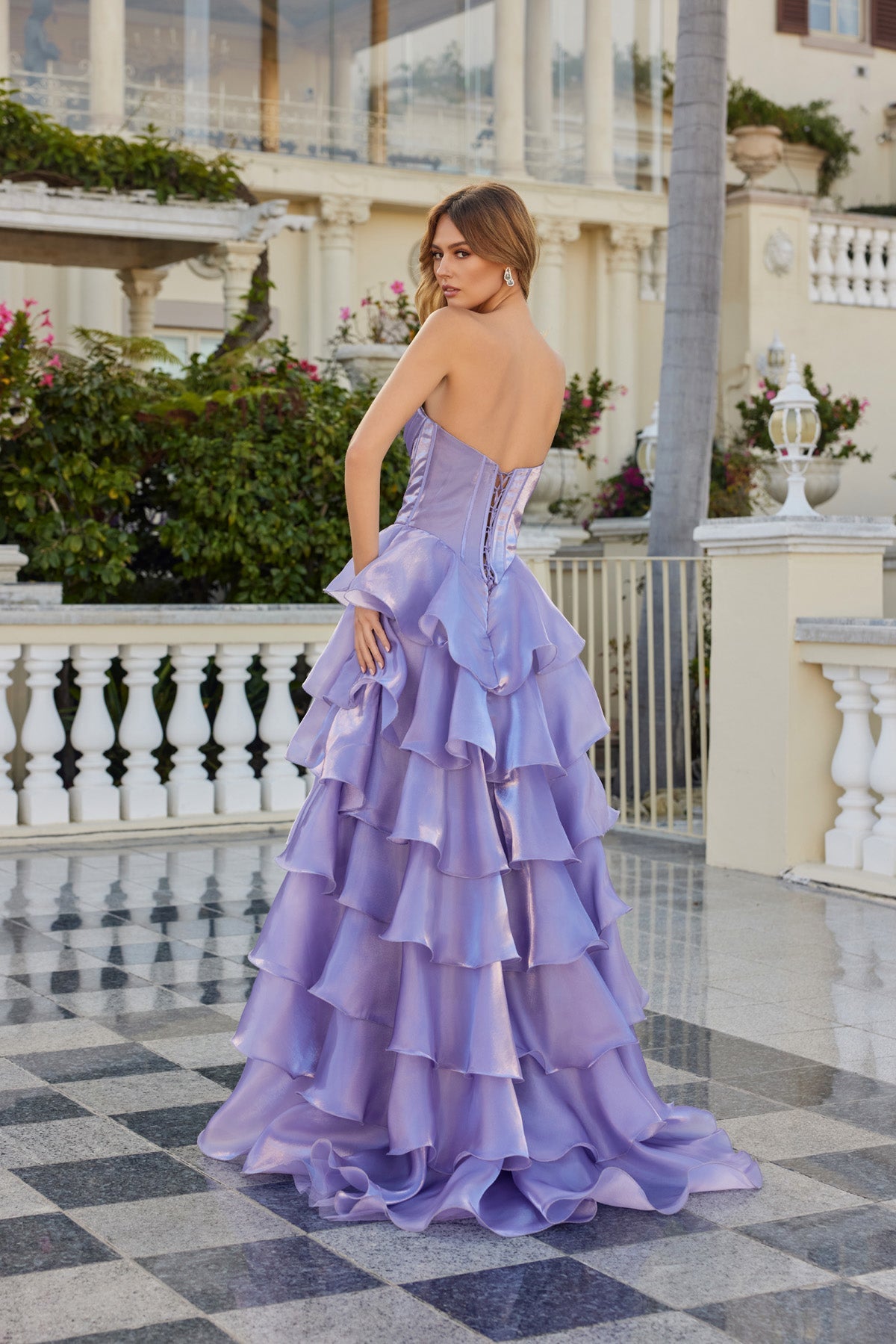 Juliet 2664S Strapless A-Line Ruffled Slit Gown with Sweetheart Neckline