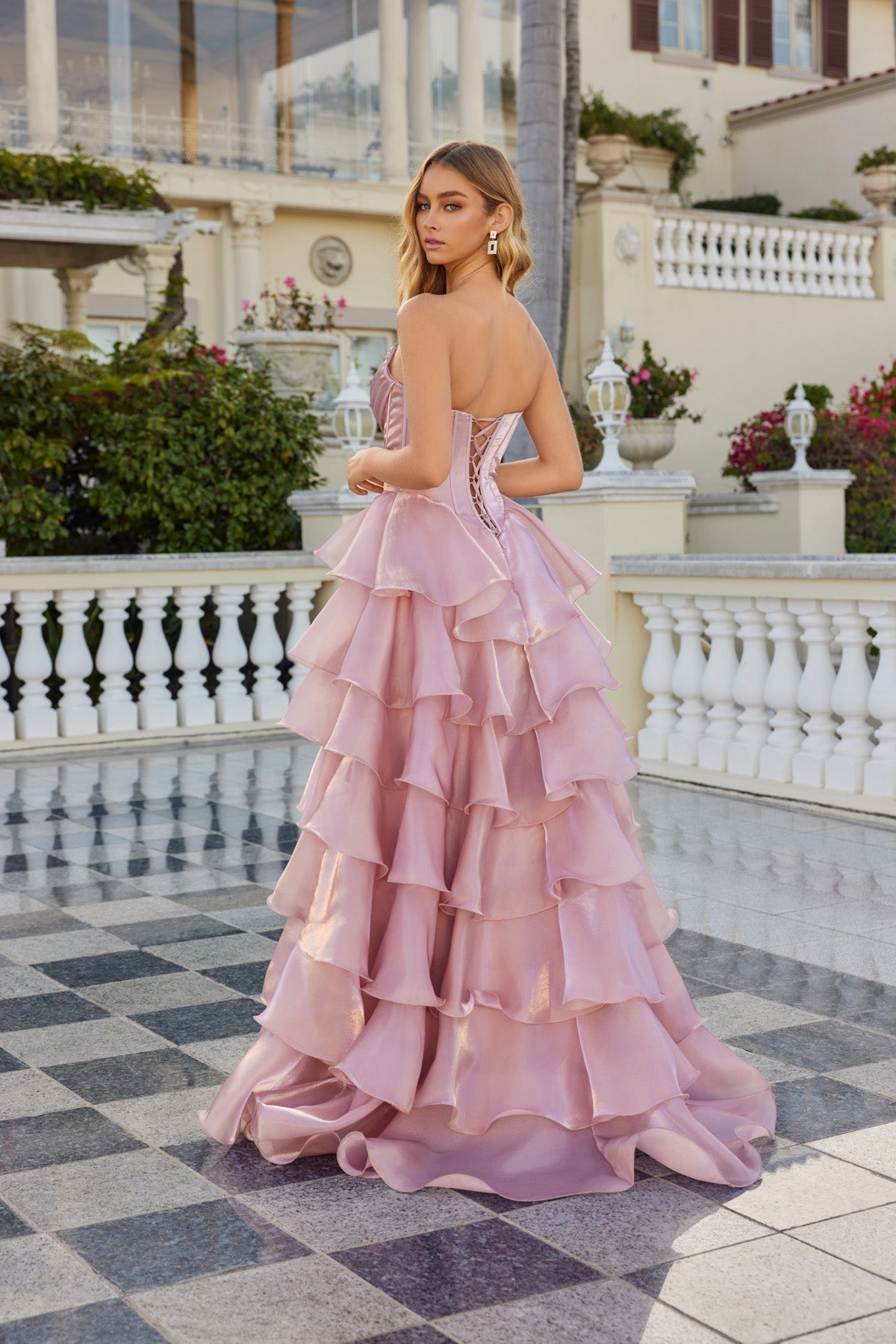 Juliet 2664S Strapless A-Line Ruffled Slit Gown with Sweetheart Neckline
