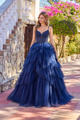 Juliet 2611N Sleeveless A-Line Layered Gown with Sweetheart Neckline