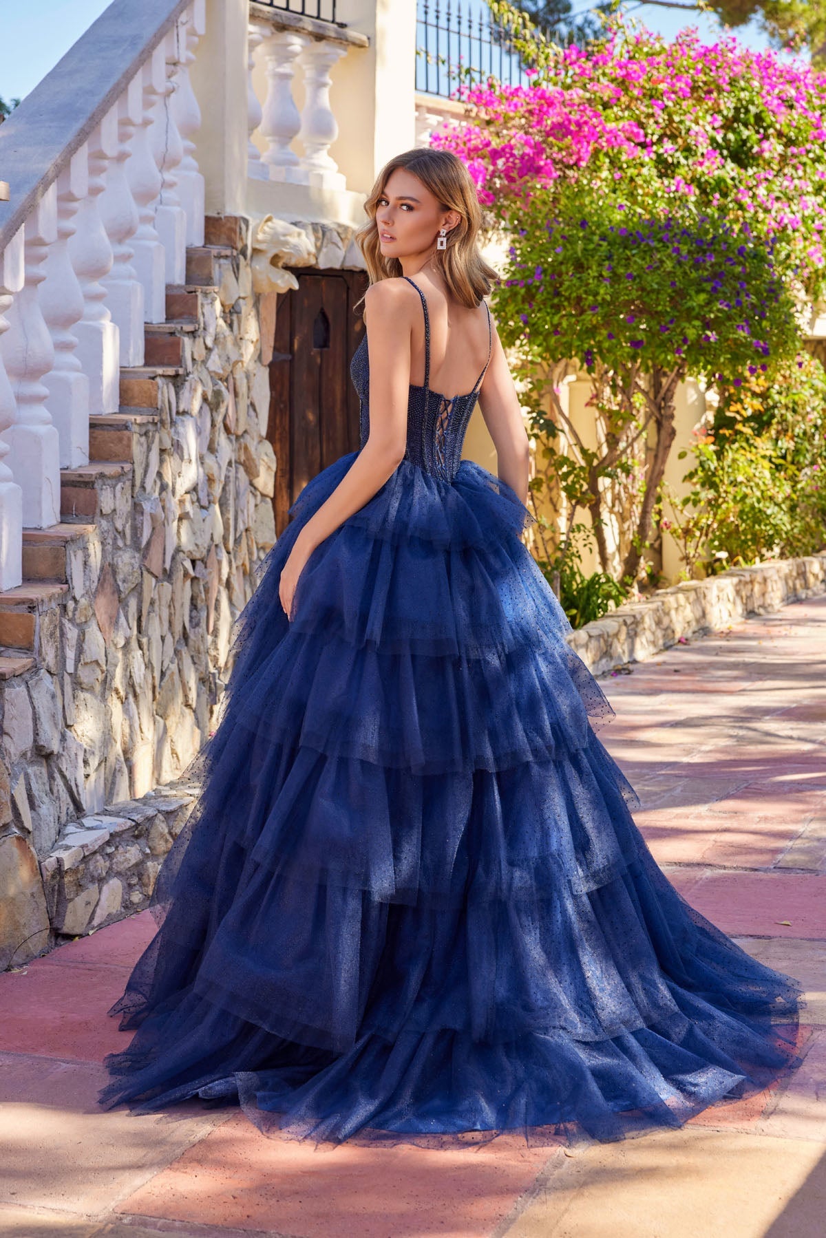 Juliet 2611N Sleeveless A-Line Layered Gown with Sweetheart Neckline