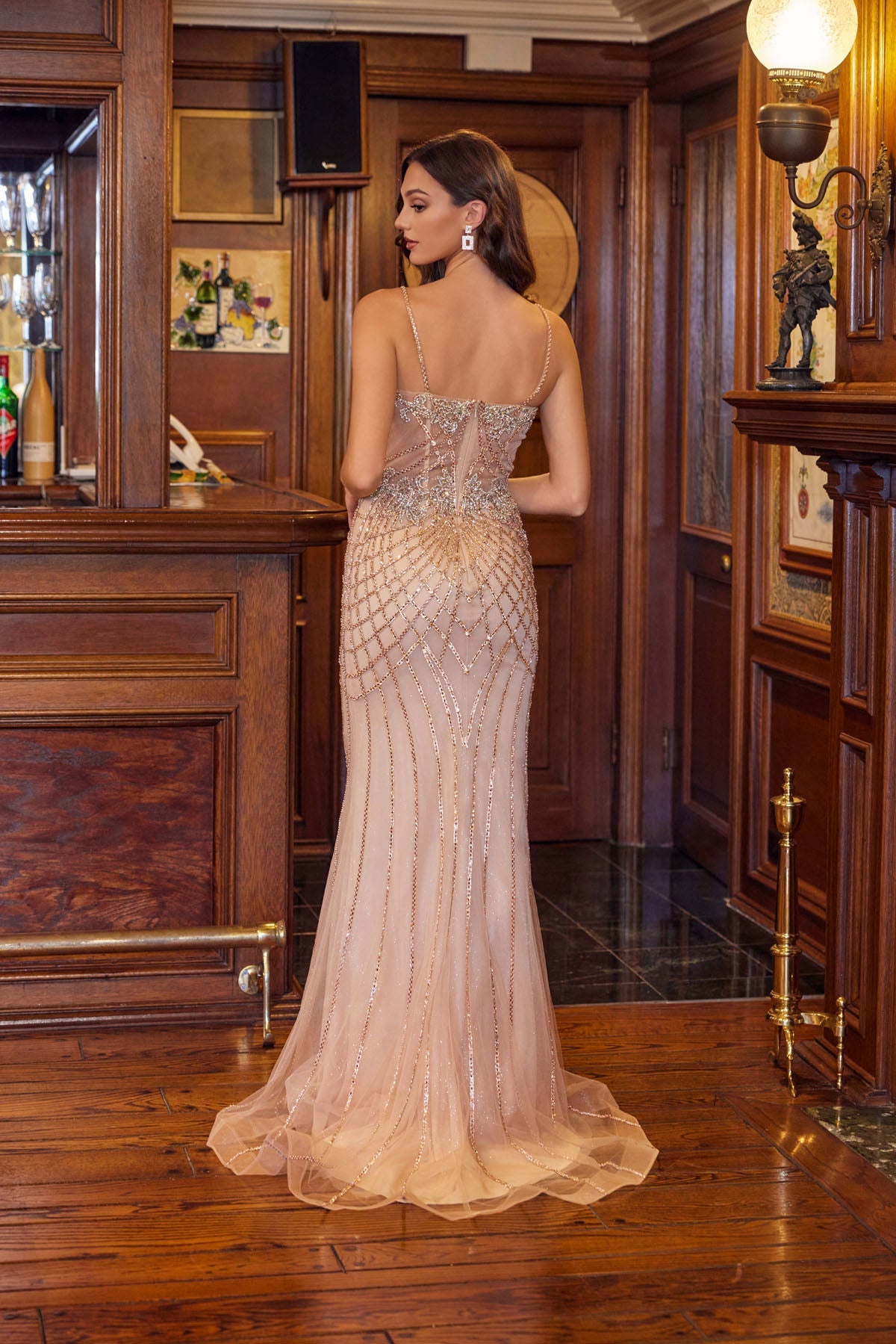 Juliet 2709T Beaded V-Neck Mermaid Dress with Fitted Silhouette and Sweetheart Neckline