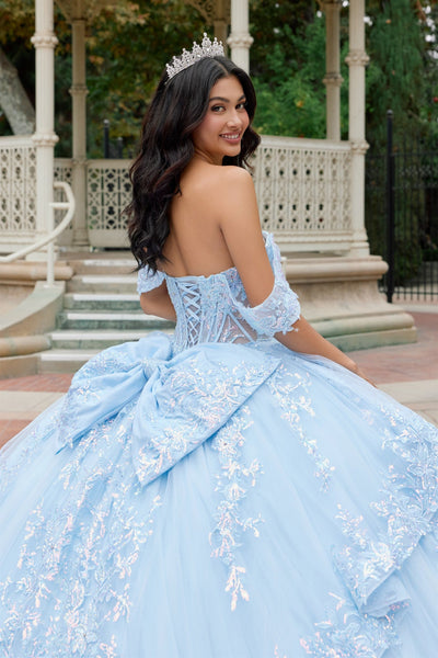 Juliet 1498J Floral Applique Glitter Tulle Off Shoulder Quinceanera Dress