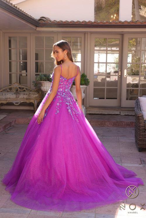 Nox Anabel H1464 Spaghetti Straps Quince Dress Embellished Long Prom Ball Gown