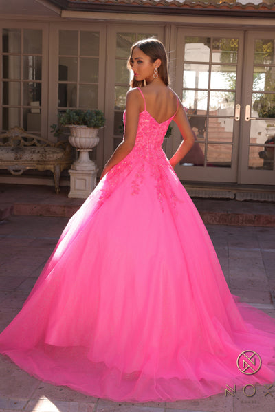 Nox Anabel H1464 Spaghetti Straps Quince Dress Embellished Long Prom Ball Gown