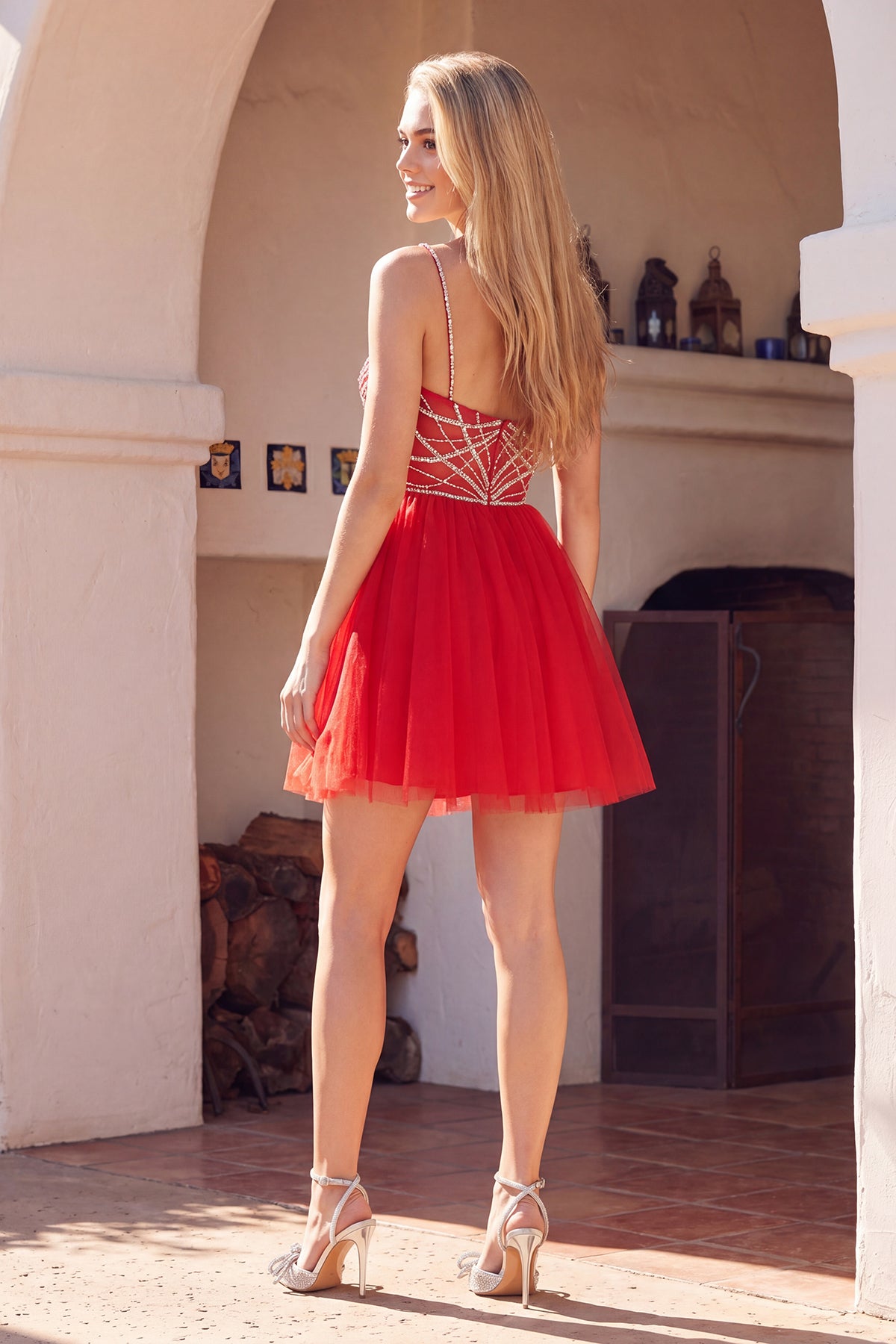 Juliet 984s Sweetheart Tulle Mini Dress with Crystal Details