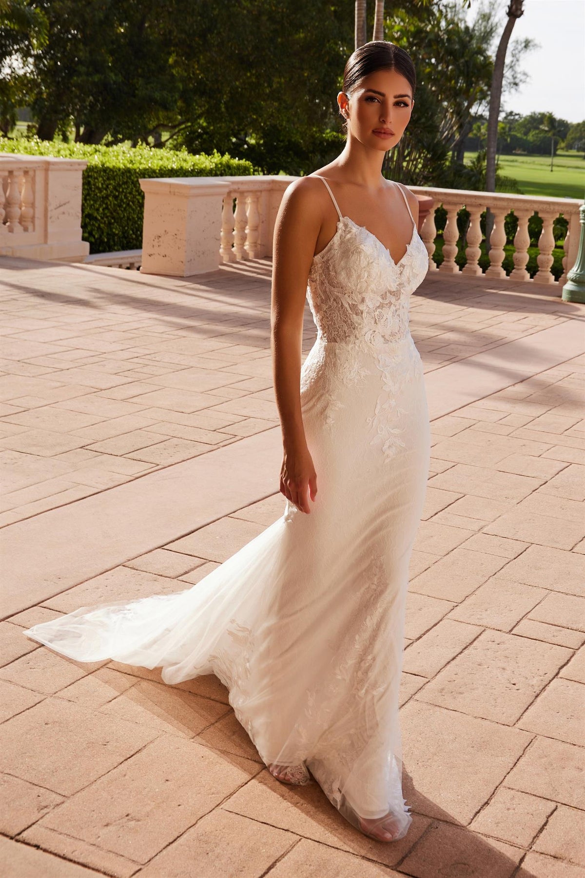 Nox Anabel JW239 V-Neck Tulle Mermaid Long Wedding Dress with Train