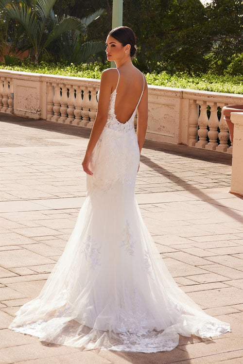 Nox Anabel JW239 V-Neck Tulle Mermaid Long Wedding Dress with Train