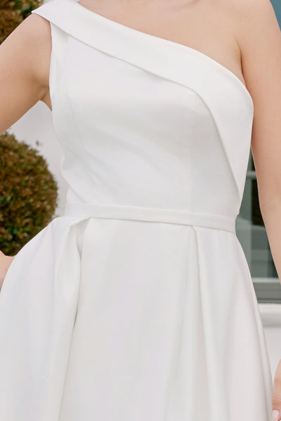 A-Line Satin Wedding Dress with Pockets  Modern Minimalist Bridal Gown by Nox Anabel E469