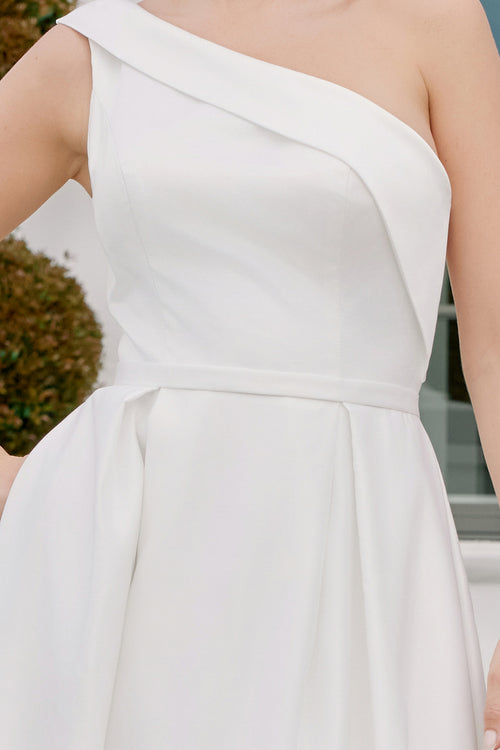 A-Line Satin Wedding Dress with Pockets  Modern Minimalist Bridal Gown by Nox Anabel E469
