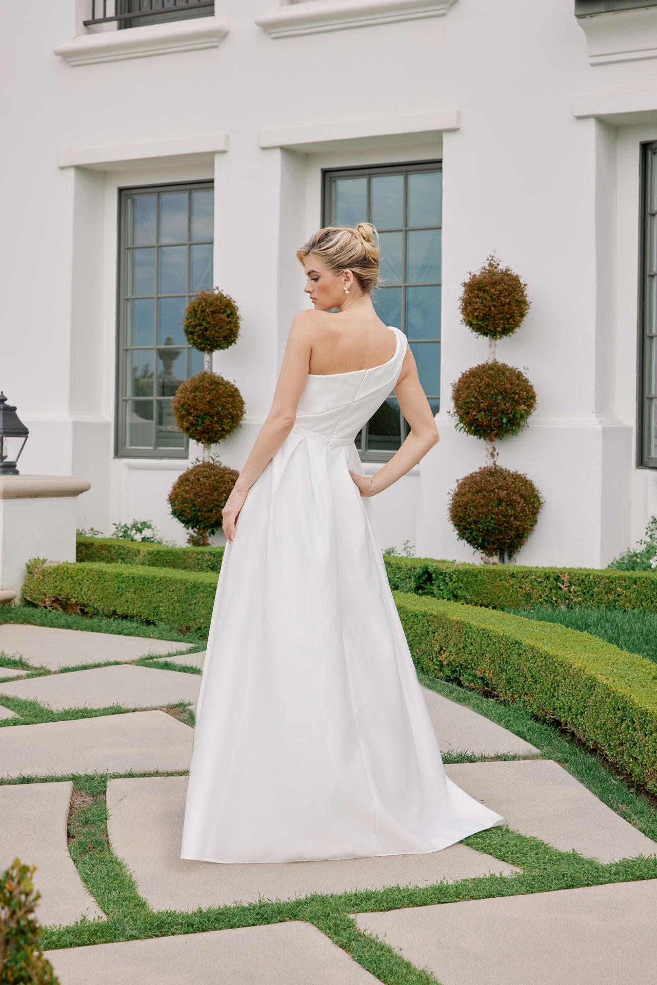 A-Line Satin Wedding Dress with Pockets  Modern Minimalist Bridal Gown by Nox Anabel E469