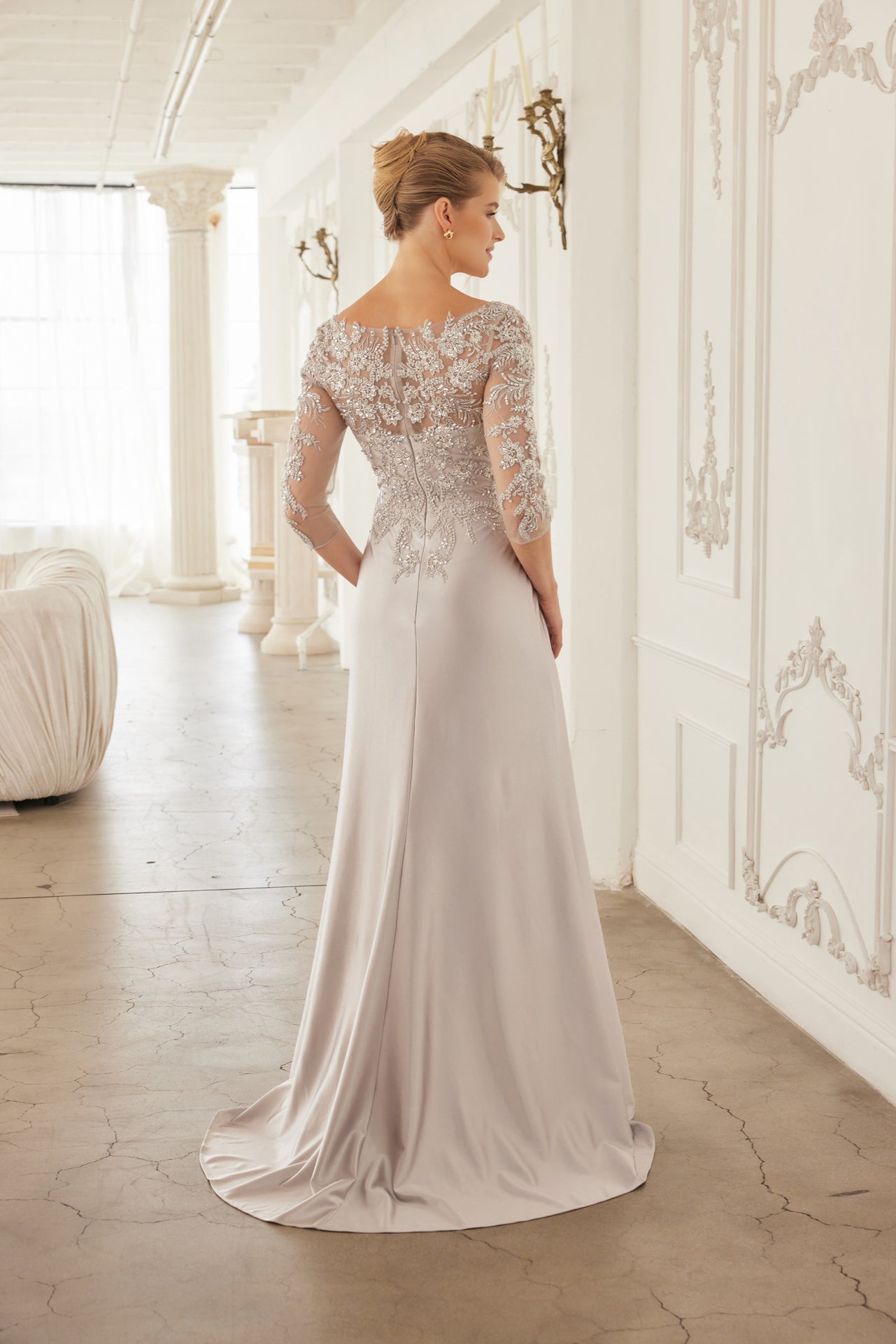 3/4 Sleeve Mother of the Bride Dress with Beaded Appliqués Formal Gown By Nox Anabel ME126