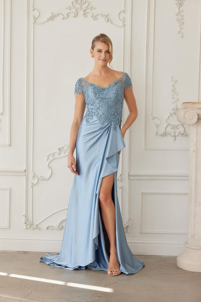 Beaded Bodice Mother of the Bride Dress with Satin Skirt Formal Evening Gown by Nox Anabel MD155