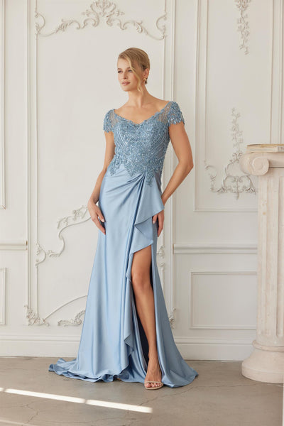 Beaded Bodice Mother of the Bride Dress with Satin Skirt Formal Evening Gown by Nox Anabel MD155