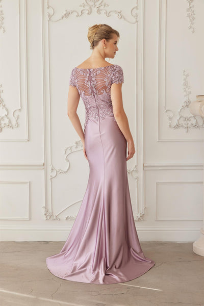 Beaded Bodice Mother of the Bride Dress with Satin Skirt Formal Evening Gown by Nox Anabel MD155