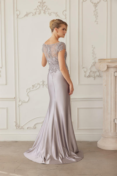 Beaded Bodice Mother of the Bride Dress with Satin Skirt Formal Evening Gown by Nox Anabel MD155