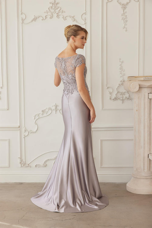 Beaded Bodice Mother of the Bride Dress with Satin Skirt Formal Evening Gown by Nox Anabel MD155