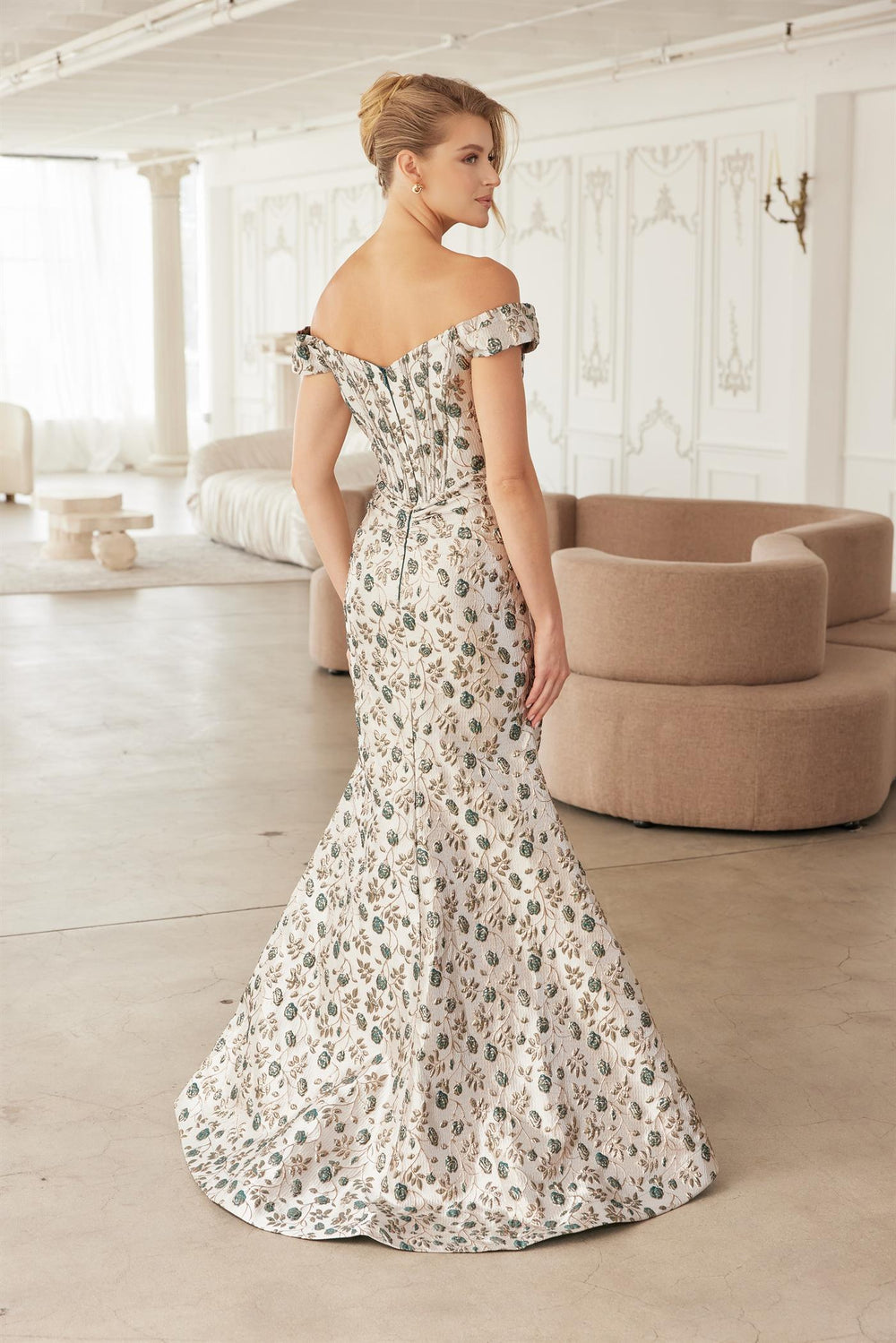 floral sweetheart off shoulder dress Off-Shoulder Neckline by Nox Anabel MJ142 GOLD/GREEN / 10W A spring or summer layered ruffle skirt Size:L (32DD, 34D, 36C) The Souled Store Green