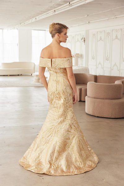 Off-Shoulder Folded Neckline Trumpet Gown with Sweeping Train Evening Dress by Nox Anabel MJ144