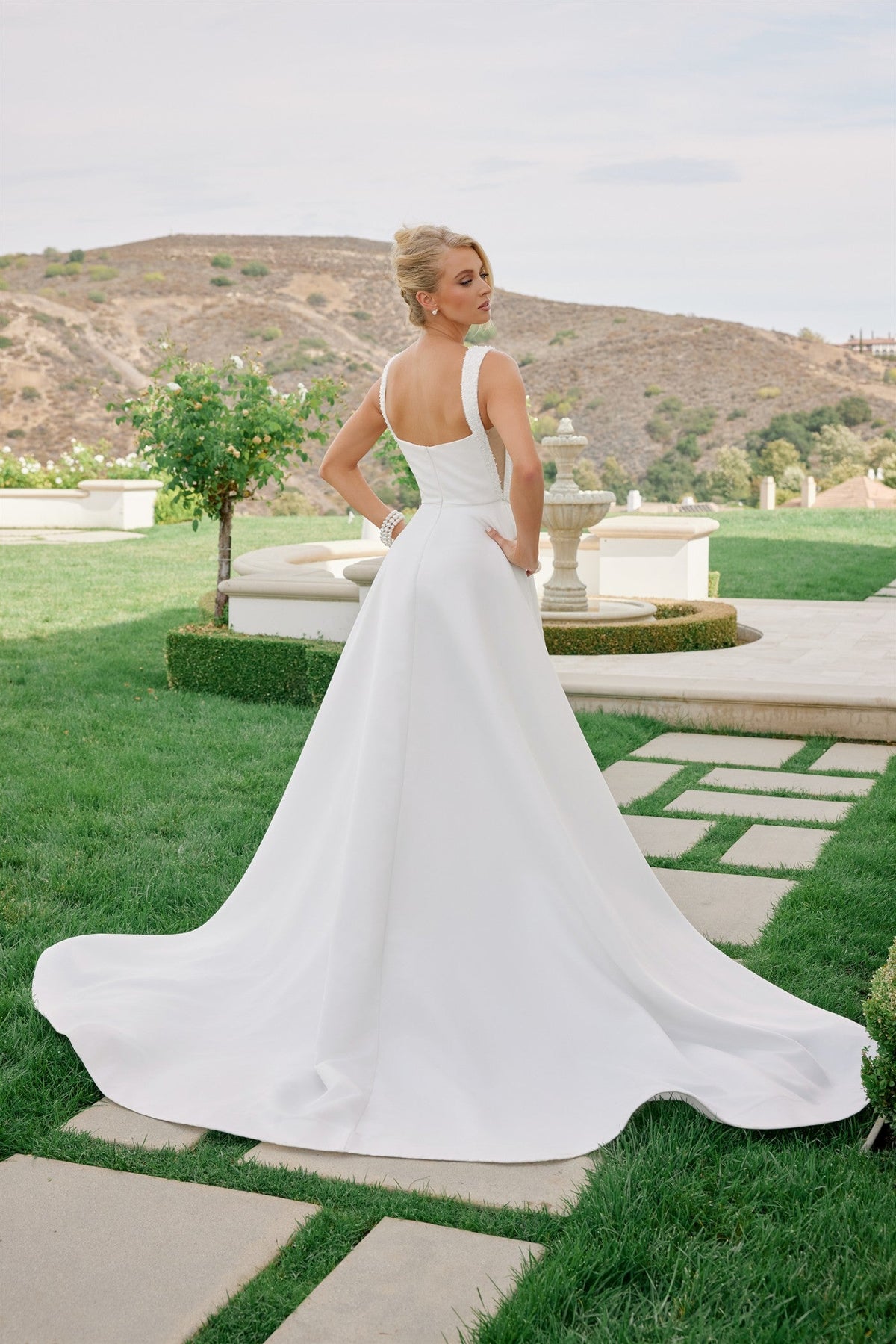 Nox Anabel JW1048 Square Neck Beaded A-Line Long Wedding Dress with Train