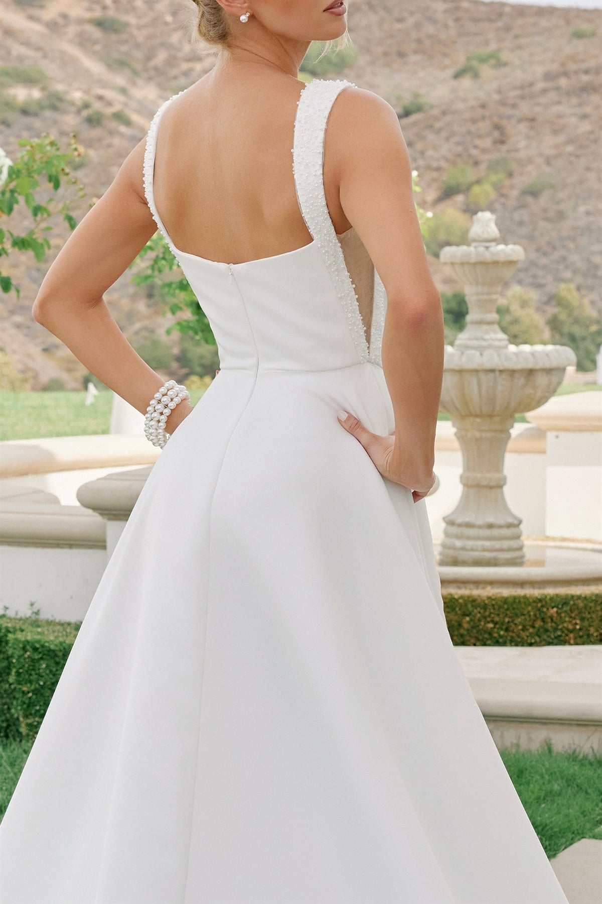 Nox Anabel JW1048 Square Neck Beaded A-Line Long Wedding Dress with Train
