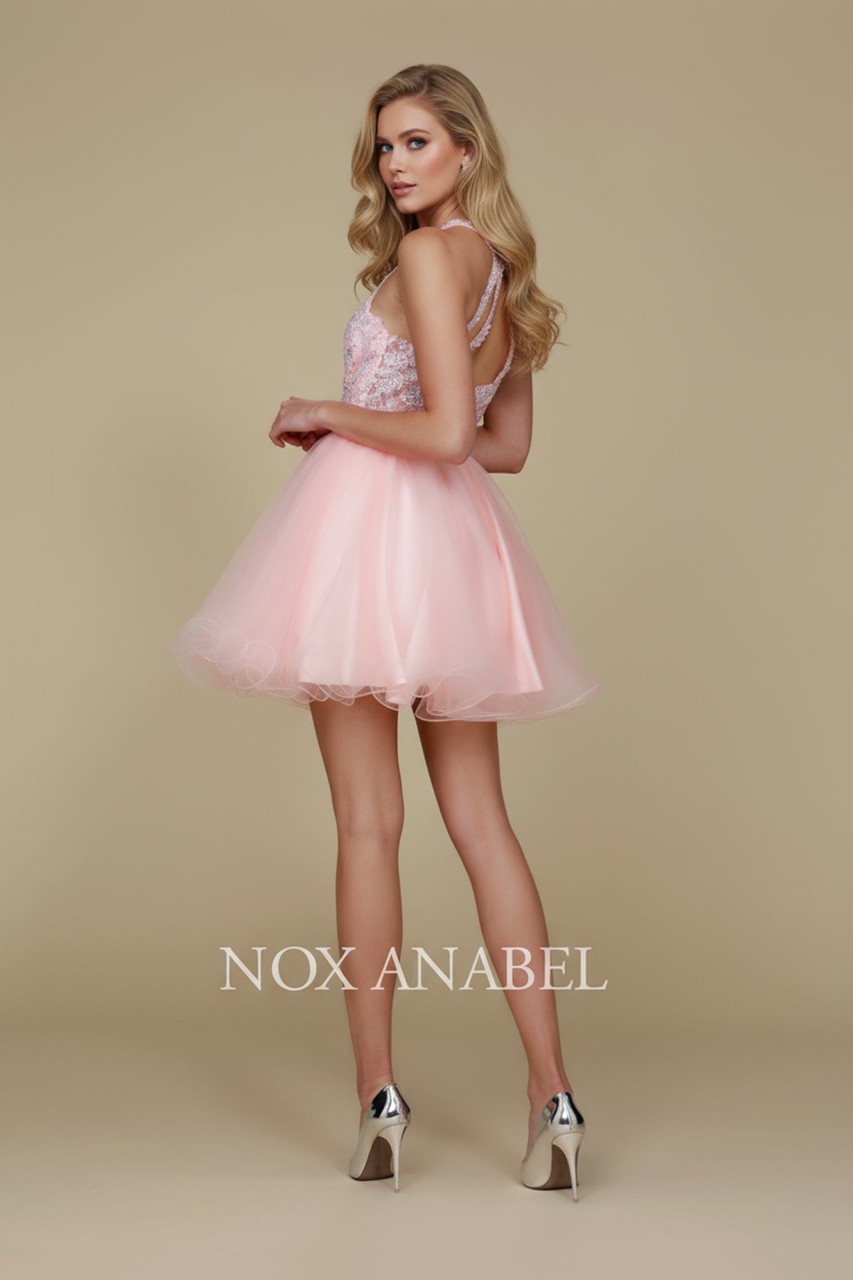 Nox Anabel B652 Chic Short Babydoll Dress with Beading for Homecoming