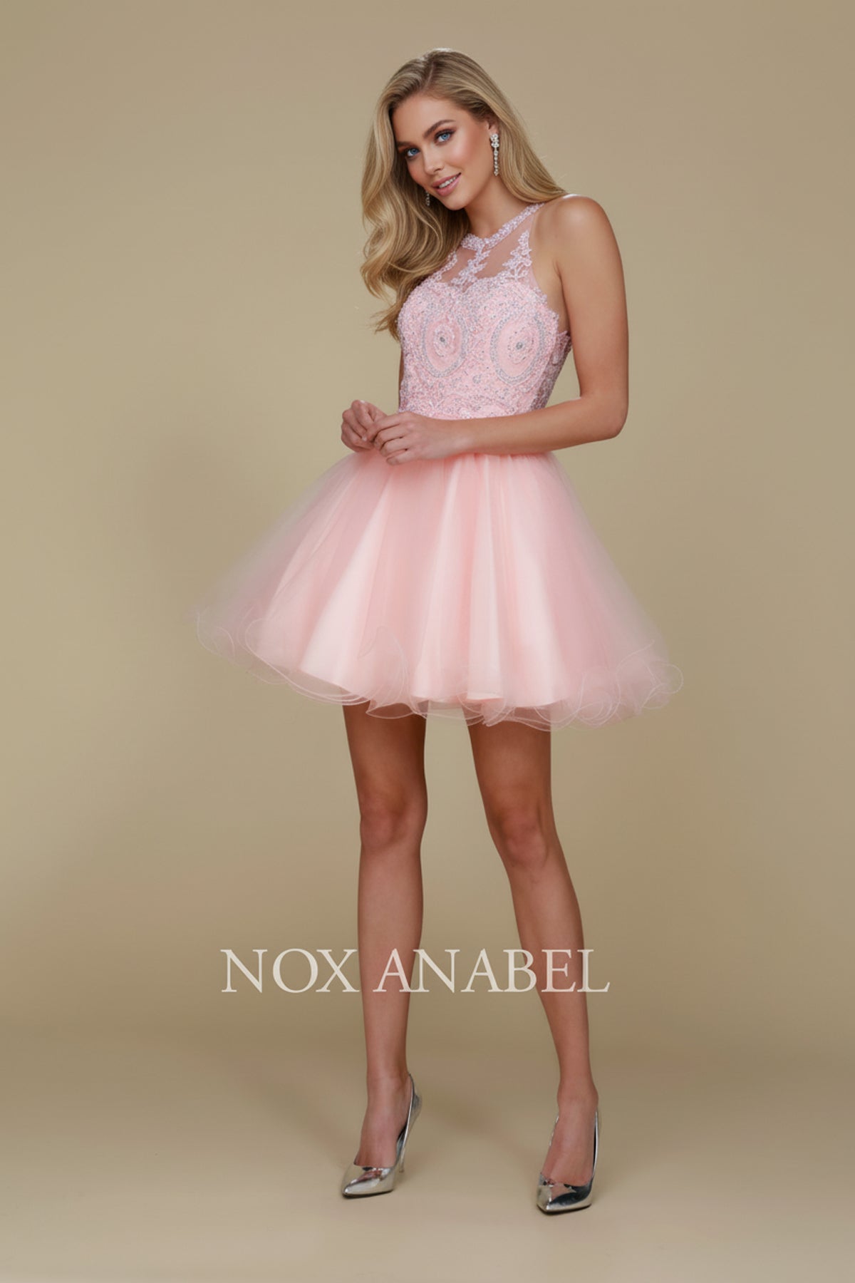 Nox Anabel B652 Chic Short Babydoll Dress with Beading for Homecoming