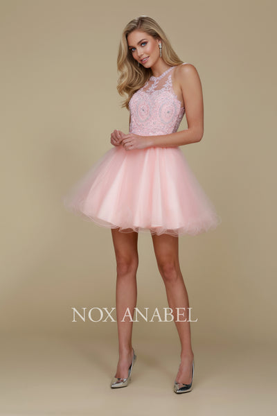 Nox Anabel B652 Chic Short Babydoll Dress with Beading for Homecoming