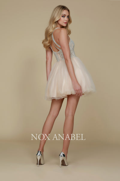 Nox Anabel B652 Chic Short Babydoll Dress with Beading for Homecoming