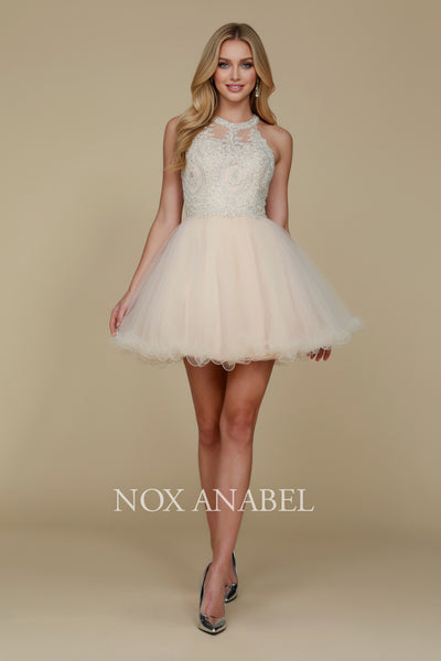 Nox Anabel B652 Chic Short Babydoll Dress with Beading for Homecoming