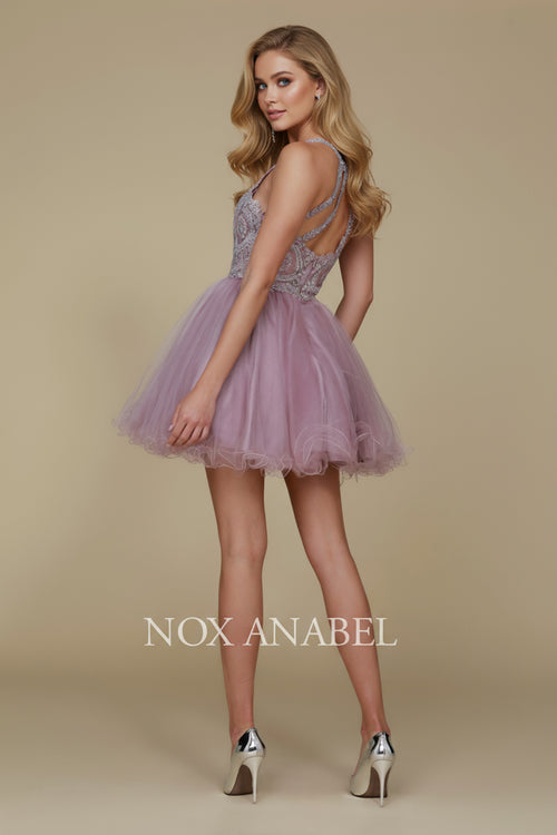 Nox Anabel B652 Chic Short Babydoll Dress with Beading for Homecoming