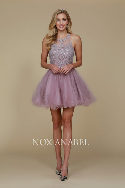Nox Anabel B652 Chic Short Babydoll Dress with Beading for Homecoming
