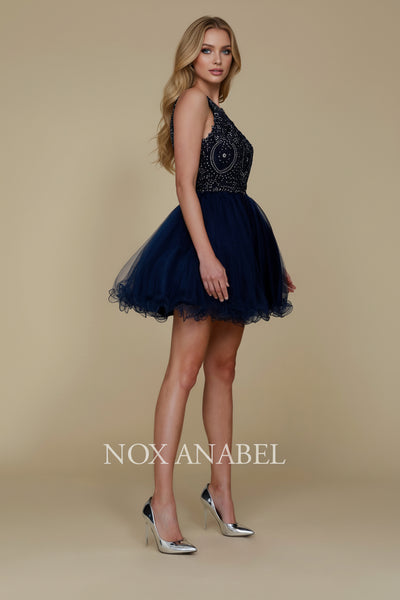Nox Anabel B652 Chic Short Babydoll Dress with Beading for Homecoming