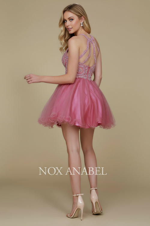 Nox Anabel B652 Chic Short Babydoll Dress with Beading for Homecoming