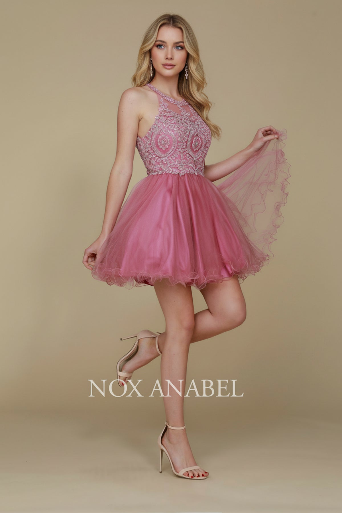 Nox Anabel B652 Chic Short Babydoll Dress with Beading for Homecoming